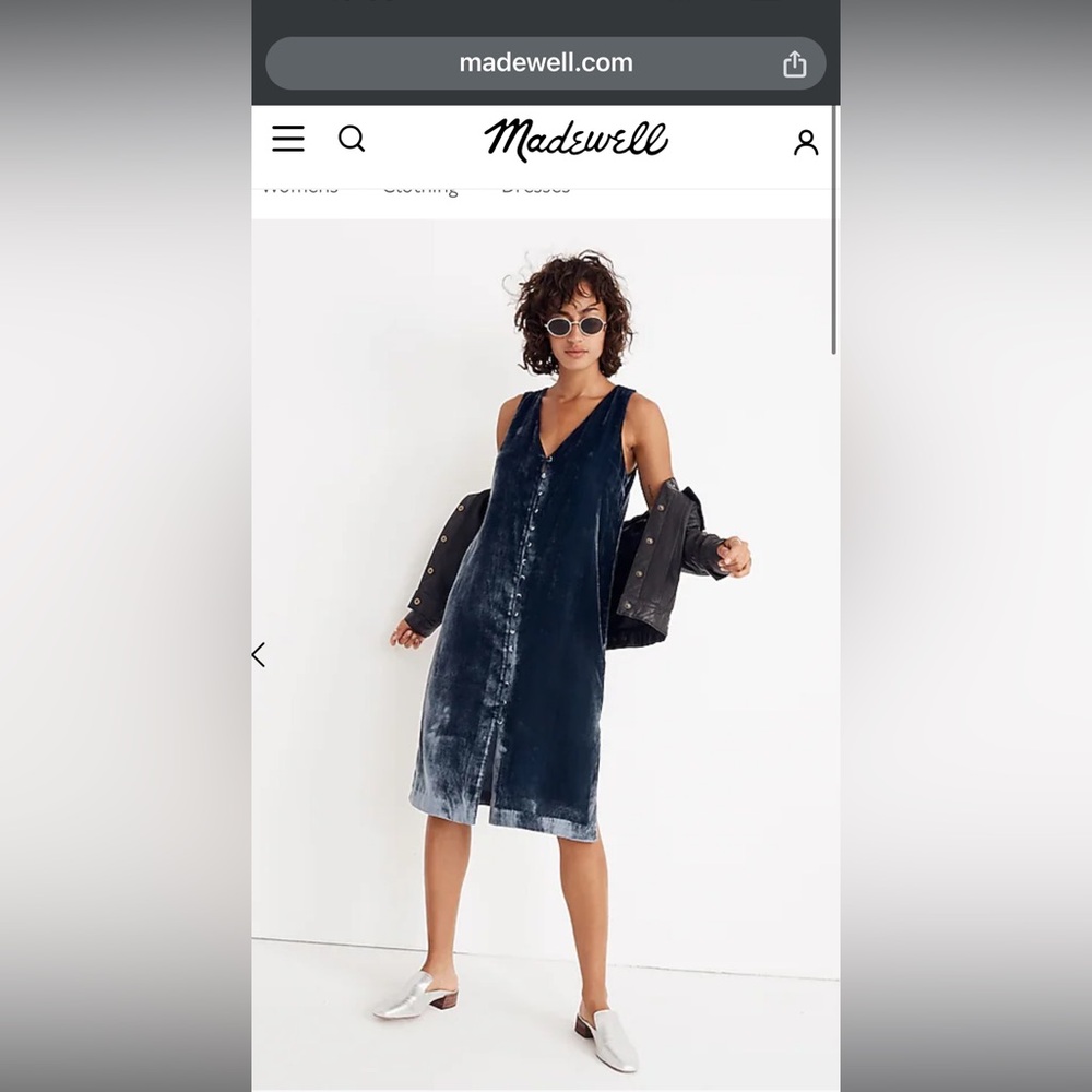 Madewell Blue Velvet Button Front Midi Dress - Size S